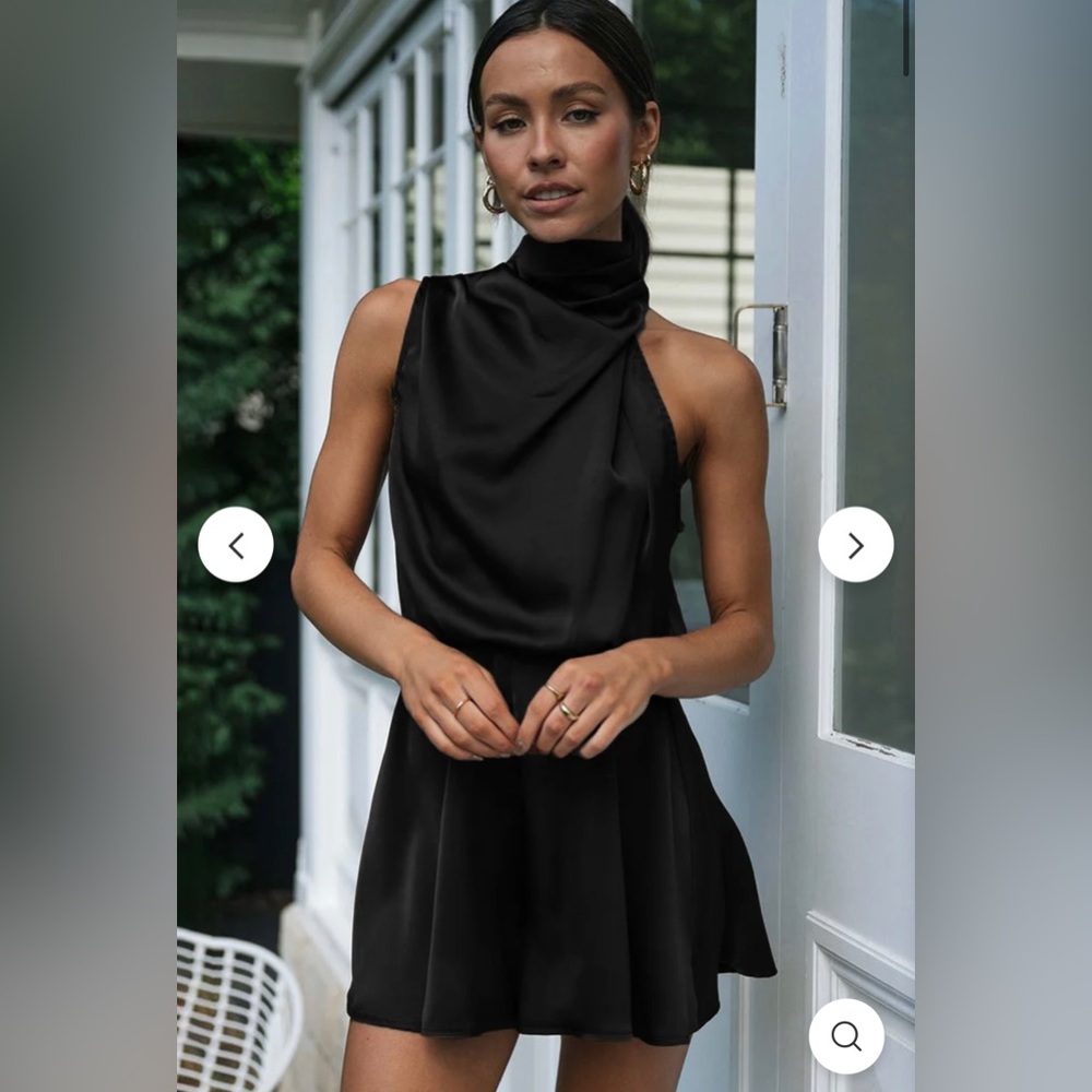 Cherley Sleeveless High Neckline Cut Out Romper Casual Jumpsuit in Black